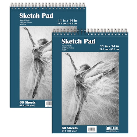 Sketch Paper Pads, 11in. X 14in. 60 Sheets, 68 Lb/100gsm, Cold Press, Natural White, 2PK